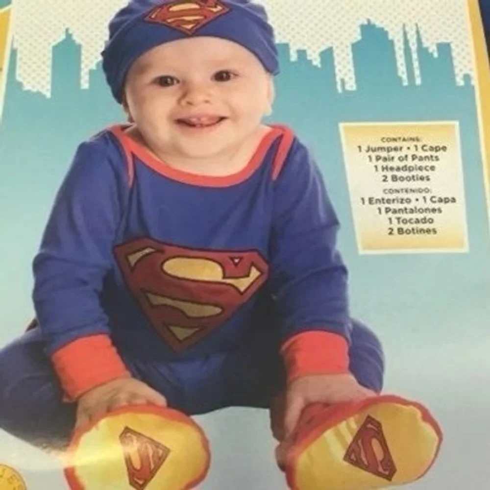 DC Super Friends Superman Costume Infant 0-6 Months Blue New 5pc Set 887599